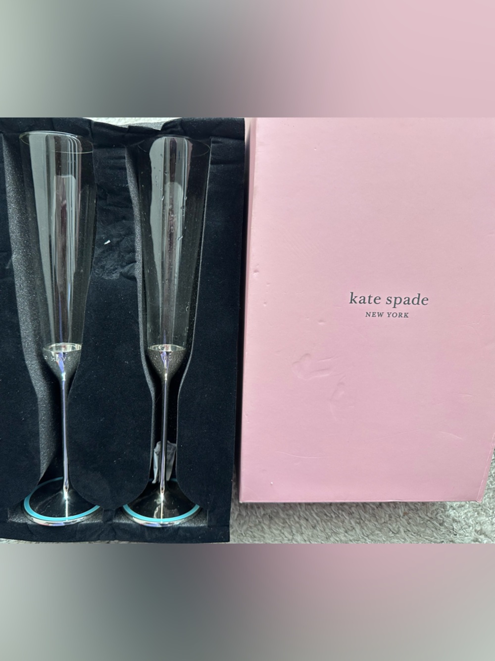 Lenox - Kate Spade Blue Silver Stem Wedding Toasting Champagne Flutes - Set of 2